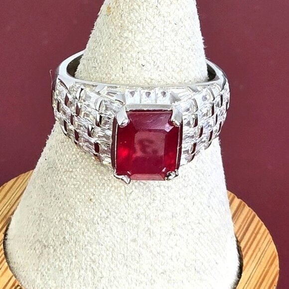 925 Sterling Silver Ring SZ 6.5 with Octagon Natural Ruby 9x7mm Gemstone - Picture 3 of 13